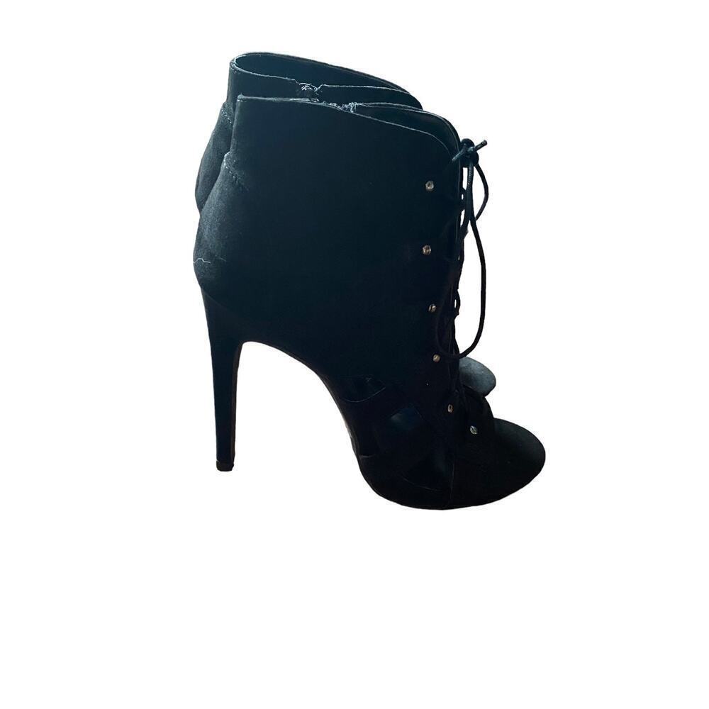 Evenlyn 30 Womens 6.5 Peep Toe Suede Lace Up Strappy Black Dress Cocktail Heels - Picture 4 of 9